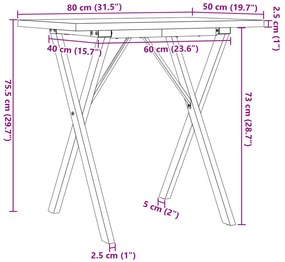 Mesa de jantar estrutura em X 80x50x75,5 cm pinho/aço