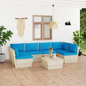vidaXL 7 pcs conjunto lounge de paletes + almofadões madeira de abeto