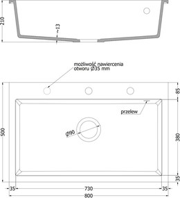 Mexen Elix lava-loiça de granito de 1-bacia 800 x 500 mm, branco, sifão cromado - 6527801005-20