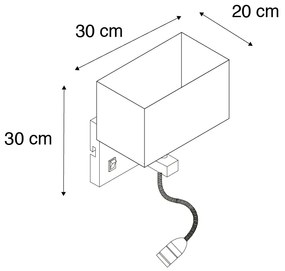 Luminária de parede em aço com cúpula preta e braço de leitura incl. LED - Bergamo Design,Moderno