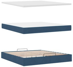 Cama Otomana com colchão &amp; LEDs 180x200cm tecido azul