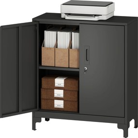 Armário de escritório de 2 níveis 80 x 35 x 91 cm, móvel de arrumação metálico para escritório com 2 portas com fechadura, preto
