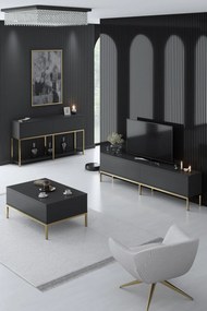 Conjunto de Mobiliário de Sala Lord – Antracite e Dourado – Tv Stand: