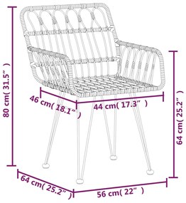7 pcs conjunto de jantar para jardim vime PE