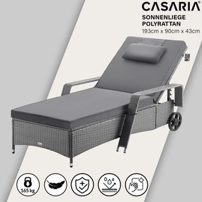 Espreguiçadeira de jardim 193x90x43cm rodas e almofadas cinzenta antracite
