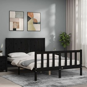 Estrutura de cama com cabeceira 140x190 cm madeira maciça preto