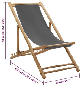 Espreguiçadeira de bambu e lona cinzento-escuro