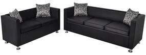 Conjunto de sofás de 2 e 3 lugares couro artificial preto