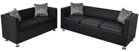 vidaXL Conjunto de sofás de 2 e 3 lugares couro artificial preto