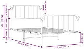 Estrutura de cama com cabeceira e pés 107x203 cm metal branco