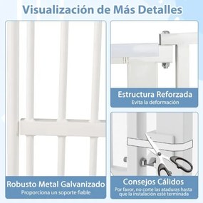 Barreira para animais de estimação, cerca metálica com abertura de 77-104 cm 2 kits de extensão sem perfuração nem montagem de acessórios branca