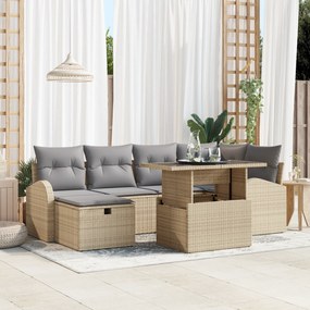 Conjunto de Sofá de Jardim vidaXL de 7 Peças com Almofadas Bege Rattan