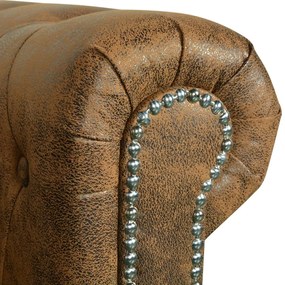 Sofá Chesterfield 3 lugares couro artificial castanho