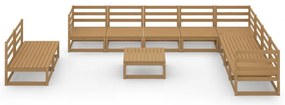 11 pcs conjunto lounge de jardim pinho sólido castanho mel