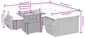 9 pcs conjunto de sofás p/ jardim com almofadões vime PE bege