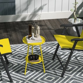 Mesinha redonda de apoio jardim com 2 prateleiras Ø 32 x 51 cm, mesa de jardim para terraço, sala de estar ou varanda, em metal,, amarela