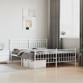 Estrutura de cama com cabeceira e pés 150x200 cm metal branco