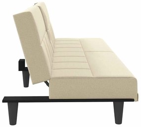 Sofá-cama com suportes para copos tecido cor creme