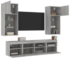 vidaXL 5 pcs móveis parede p/ TV c/ LEDs deriv. madeira cinza sonoma