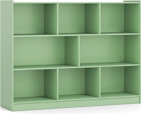Estante de 3 níveis 122 x 32 x 93 cm com prateleiras de arrumação e 8 cubos, cor verde-oliva