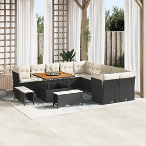 Conjunto de Sofás de Jardim vidaXL 13 Peças com Almofadas Preto Rattan