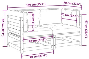 2 pcs conjunto de sofás de jardim c/ almofadões pinho maciço