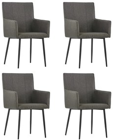 vidaXL Cadeiras jantar c/ apoio braços 4 pcs tecido cinza-acastanhado