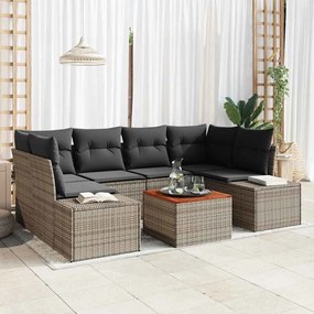 vidaXL Conjunto de Sofá de Jardim 7 Peças com Almofadas Cinza em Rattan Sintético e Madeira de Acácia