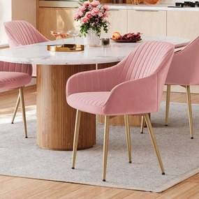 Cadeira de cozinha, jantar com braços rosa pastel-dourado pálido