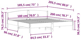 Estrutura de cama com cabeceira 180x200 cm pinho maciço