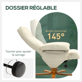 Poltrona de relaxamento com apoio para os pés, poltrona de descanso, giratória a 360°, encosto reclinável, 80 x 86 x 99 cm, creme