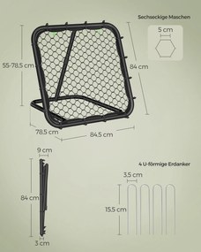 Baliza de futebol com estrutura de aço para crianças 78,5 x 84,5 x (55-78,5) cm Preto