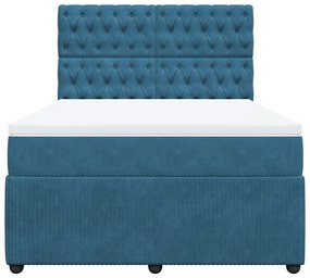 Cama boxspring com colchão 140x190 cm veludo azul