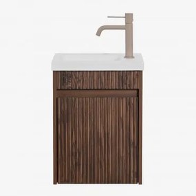 Conjunto De Móvel De Casa De Banho Suspenso Em Madeira Com Lavatório Integrado Narek Madeira Escura & Sem Espelho & Castanho - Sklum