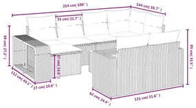 11 pcs conjunto sofás de jardim c/ almofadões vime PE cinzento
