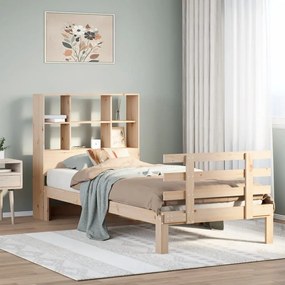 vidaXL Cama com estante sem colchão 75x190 cm pinho maciço