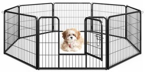 Parque para cães com 8 painéis Altura 80 cm Interior/Exterior Parque de metal resistente para animais de estimação Animais médios Preto