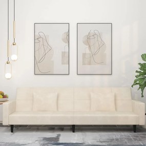 vidaXL Sofá-cama 2 lugares com duas almofadas veludo cor creme