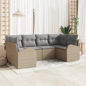 Conjunto de Sofá de Jardim de 6 Peças com Almofadas Bege em Rattan Poliéster