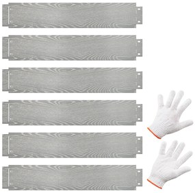 Conjunto de 6 peças 110 x 20 cm, de borda de jardim em metal galvanizado, canteiros, caminho, pátio, prateado