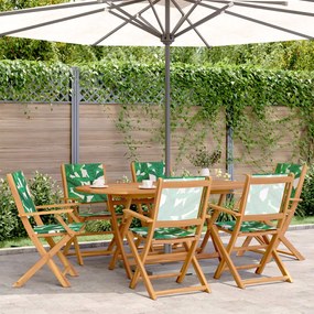 vidaXL 7pcs conj. jantar p/ jardim tecido/madeira maciça padrão folhas