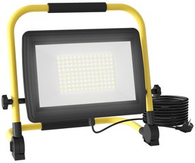 HOMCOM Projetor LED Recarregável com Cabeças e Suporte Ajustáveis 100W 8500 Lúmenes IP65 6500K Refletor LED Portátil 35x20x32 cm Amarelo