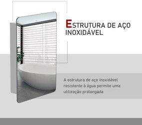 kleankin Armário de Casa de Banho com Espelho Móvel Auxiliar de Parede com Porta de Correr e 3 Prateleiras de Armazenamento para Sala de Estar Cozinha Dormitório 46x12x66cm Prata