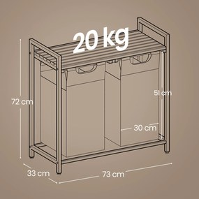 Cesto para roupa suja com 2 compartimentos e uma prateleira 73 x 33 x 72 cm castanho vintage + cinzento