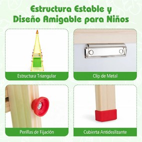 Cavalete Infantil de Madeira, 44 x 40 x 102-126 cm, Altura Regulável, Verde