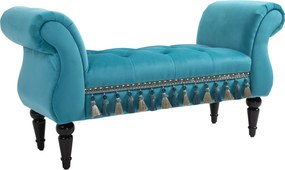 HOMCOM Banco estofado com revestimento em veludo, banco com apoios de braço e estrutura em madeira, banco para sapatos para quarto, sala, corredor 117 x 40 x 58 cm Azul | Aosom Portugal