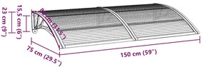 Toldo de porta cinzento 150x75 cm policarbonato