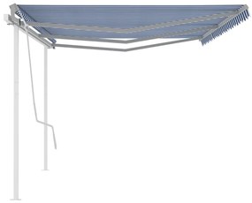 Toldo retrátil manual com postes 6x3 m azul e branco