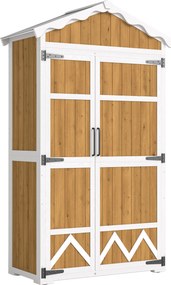 Outsunny Armário de Jardim de Madeira 105x55x179 cm Abrigo de Exterior com Portas 4 Prateleiras Extraíveis Teto Metal Madeira | Aosom Portugal