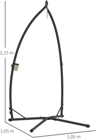 Suporte para Cadeira Suspensa com Estrutura de Aço e Suporte para Copos Suporte para Cadeira de Baloiço 105x105x215 cm Preto